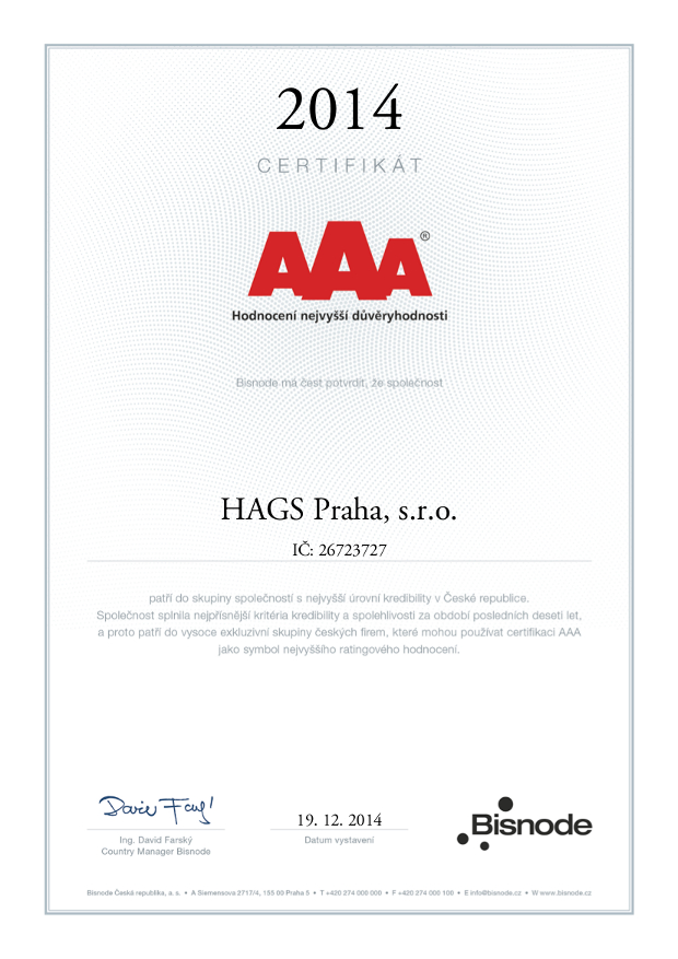 certifikát ISO AAA 2014